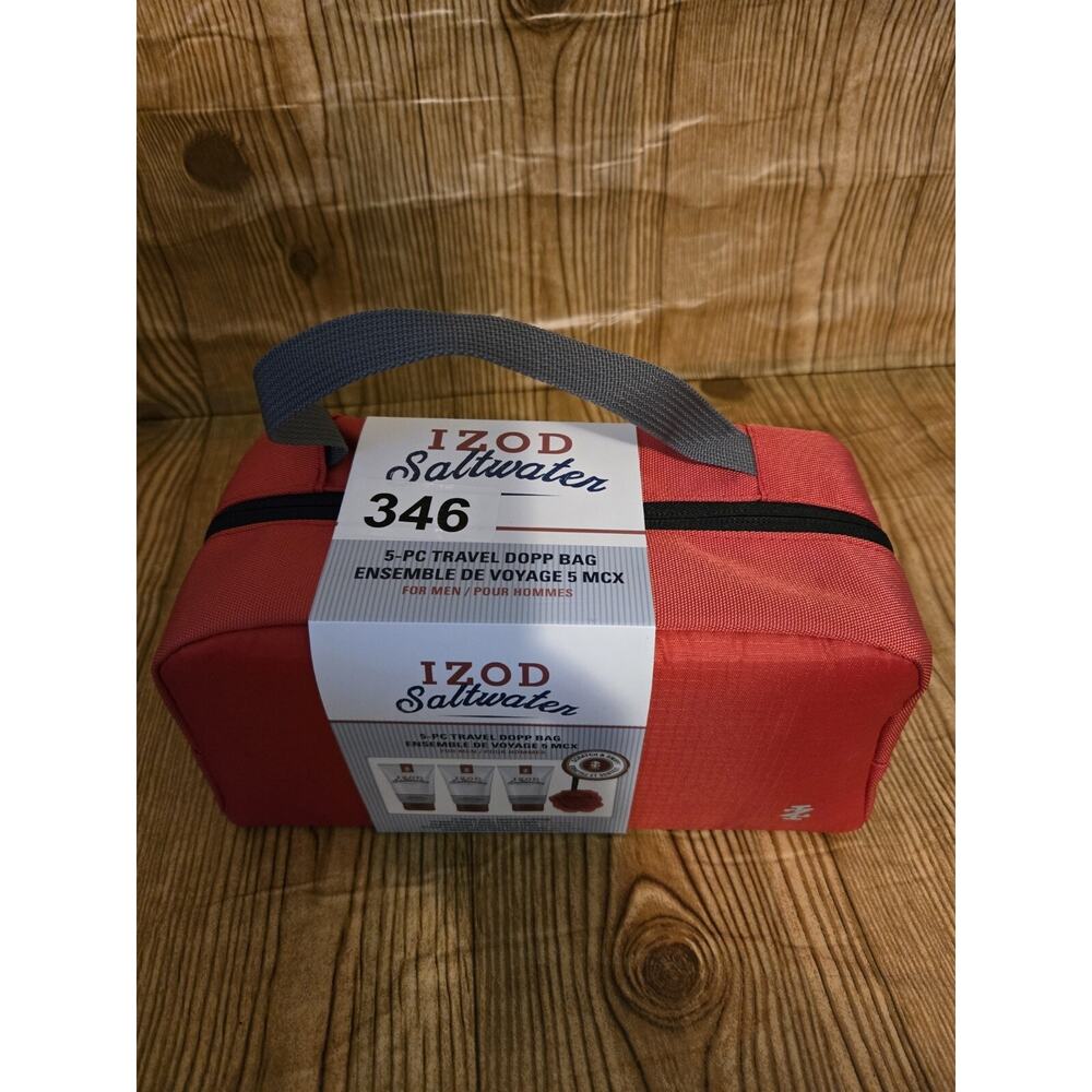 IZOD Saltwater Men's Canvas 5- Piece Dopp Travel Kit Red Bag ( SKU346)